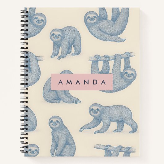 Personalized Charming Elegant Blue Sloth Pattern Notitieboek (Voorkant)