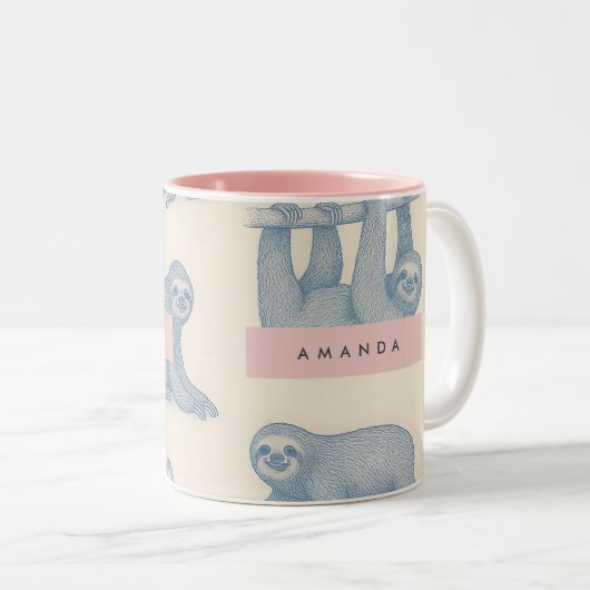 Personalized Charming Elegant Blue Sloth Pattern Tweekleurige Koffiemok (Voorkant rechts)