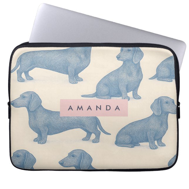 Personalized Charming Elegant Dachshund Pattern Laptop Sleeve (Voorkant)