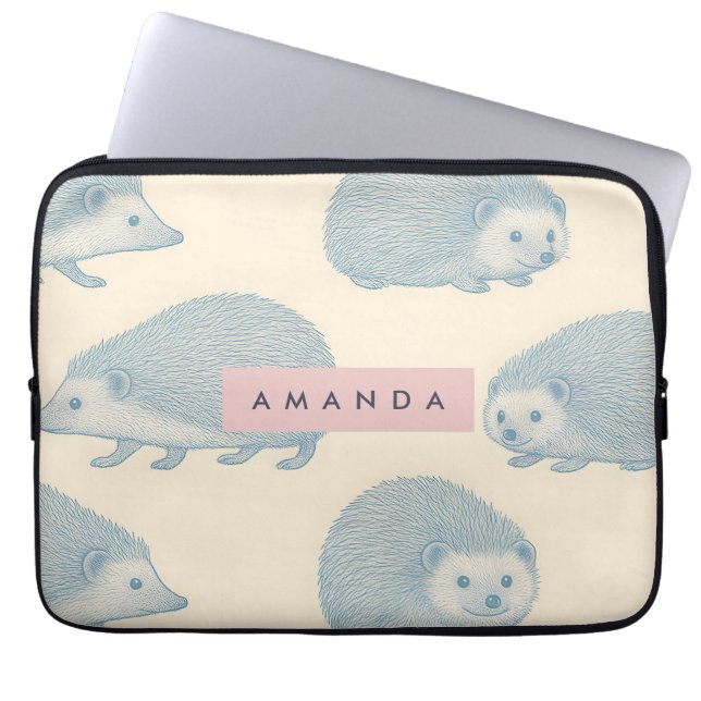 Personalized Charming Hedgehog Pattern Laptop Sleeve (Voorkant)