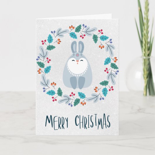Personalized Charming Rabbit Christmas Card Kaart (Voorkant)
