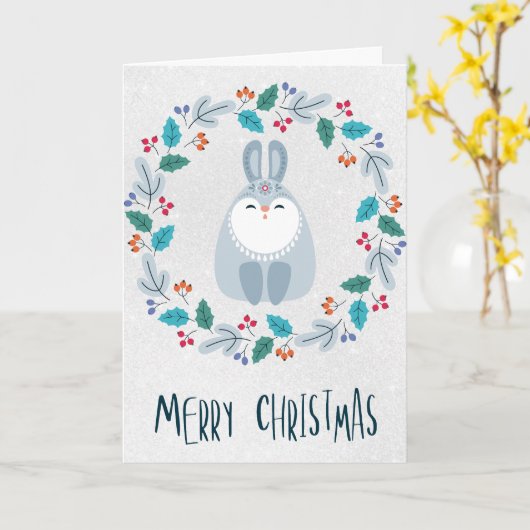 Personalized Charming Rabbit Christmas Card Kaart (Gele Bloem)
