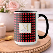 Personalized Checkered Name Mug Red Black Stripe Mok