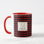 Personalized Checkered Name Mug Red Black Stripe Mok (Links)