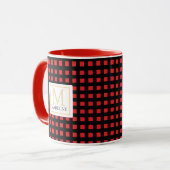 Personalized Checkered Name Mug Red Black Stripe Mok (Voorkant links)