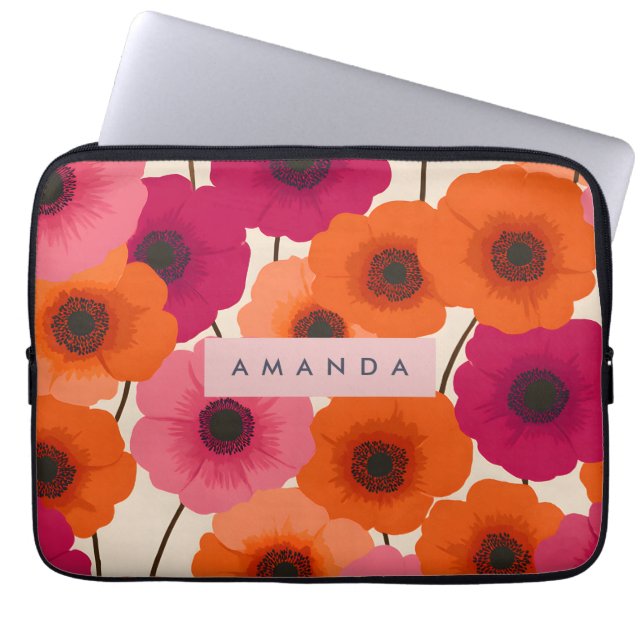 Personalized Cheerful Orange Pink Flower Laptop Sleeve (Voorkant)