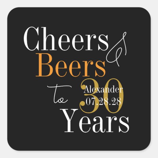 Personalized Cheers and Beers 30th Birthday Party Vierkante Sticker (Voorkant)