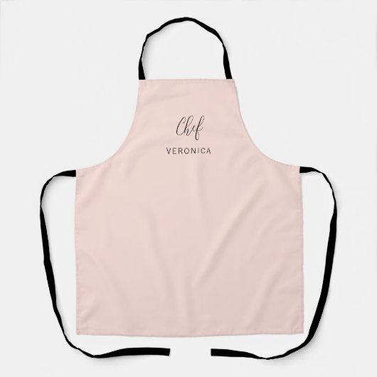 Personalized Chef Apron | Minimal Blush Pink Apron Schort (Voorkant)