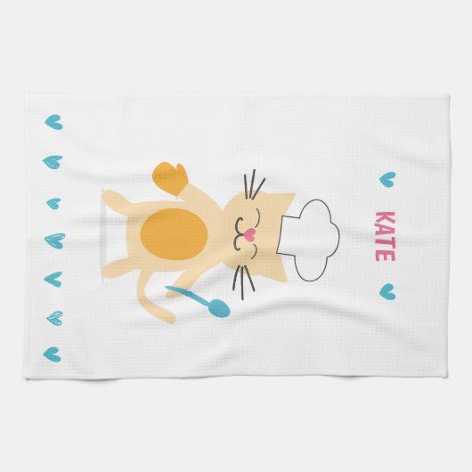Personalized Chef Cat Kitchen Towel Theedoek (Horizontaal)