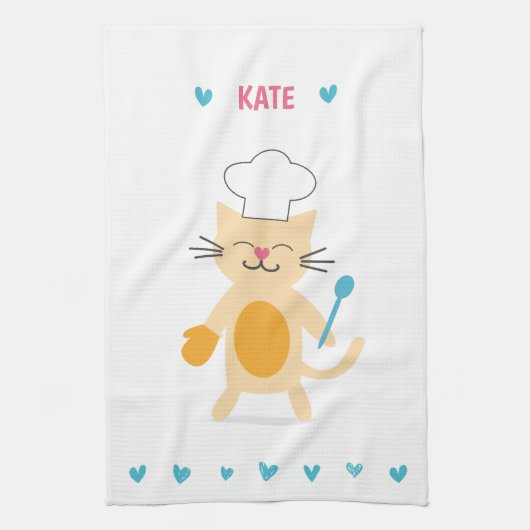 Personalized Chef Cat Kitchen Towel Theedoek (Verticaal)