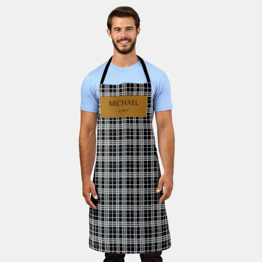 Personalized Chef Plaid Apron with Custom Name Schort (Gedragen)