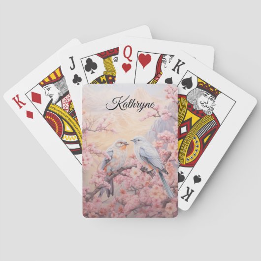 Personalized Cherry Blossom Bird  Pokerkaarten (Achterkant)