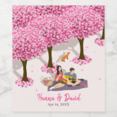 Personalized Cherry Blossom Picnic Wedding  Wijn Etiket (Enkel label)