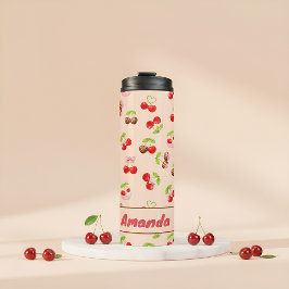 Personalized Cherry Dessert Pattern Cute Name Thermosbeker