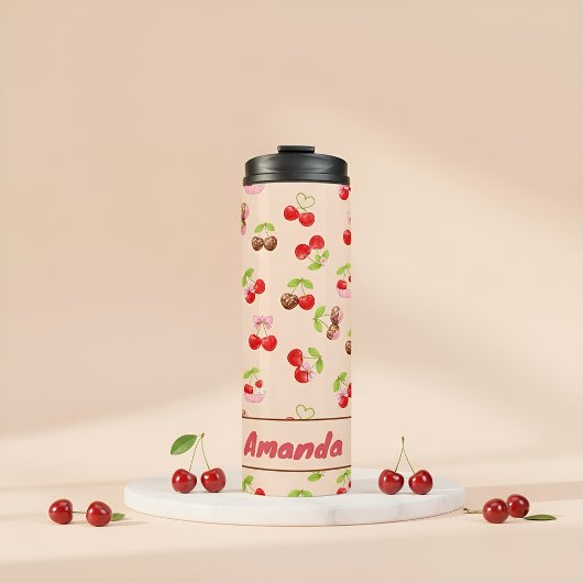 Personalized Cherry Dessert Pattern Cute Name Thermosbeker