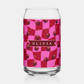Personalized Cherry Gingham Retro Custom Name Blikvorm Glas (Achterkant)