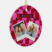 Personalized Cherry Gingham Retro Custom Name Keramisch Ornament (Rechts)