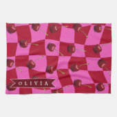 Personalized Cherry Gingham Retro Custom Name Theedoek (Horizontaal)