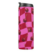 Personalized Cherry Gingham Retro Custom Name Thermosbeker (Geroteerd rechts)