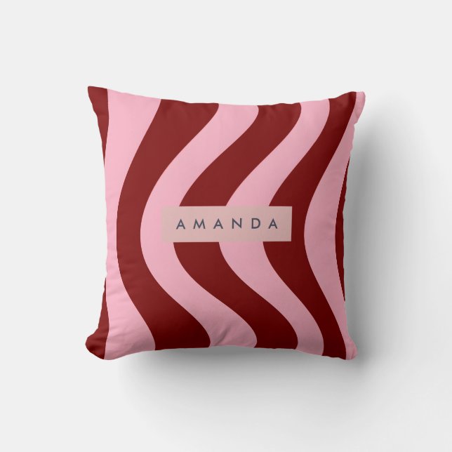 Personalized Cherry Red and Pink Wavy Stripe Kussen (Voorkant)