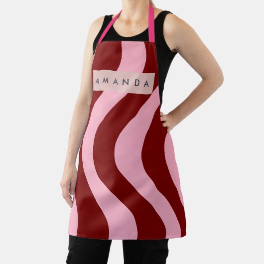 Personalized Cherry Red and Pink Wavy Stripe Schort (Insitu)