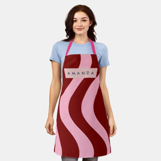 Personalized Cherry Red and Pink Wavy Stripe Schort (Gedragen)