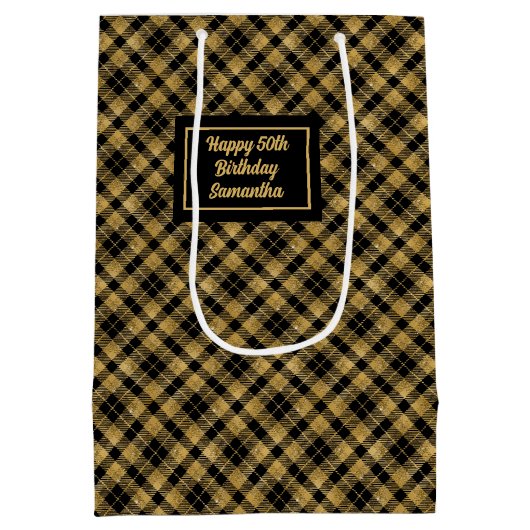 Personalized Chic Black Gold Party Gift Bag Medium Cadeauzakje (Achterkant)