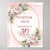Personalized Chic Botanical 50th Birthday Tabletop Poster (Voorkant)