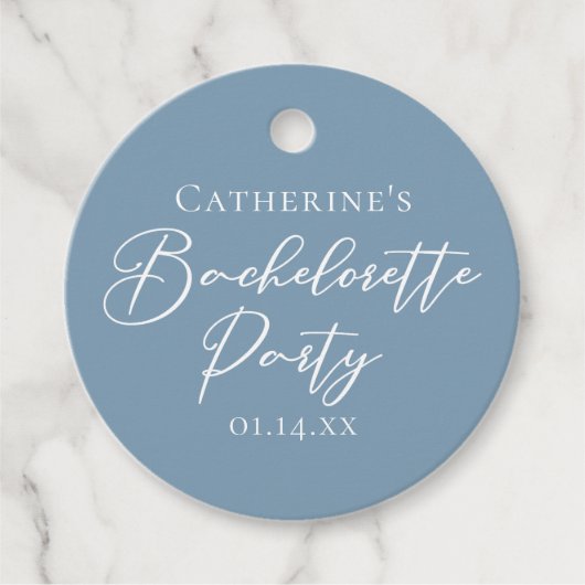Personalized Chic Dusty Blue Bachelorette Party Bedankjes Labels (Voorkant)