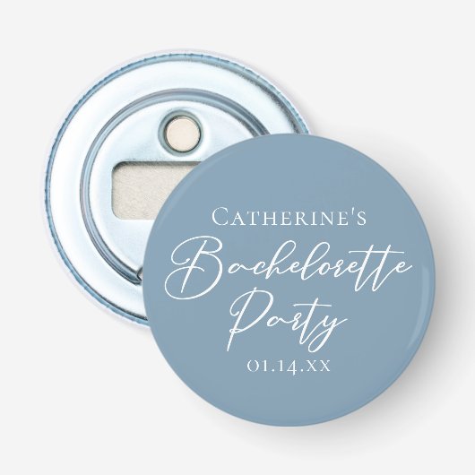 Personalized Chic Dusty Blue Bachelorette Party Button Flesopener (Voorkant)