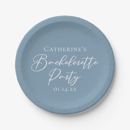 Personalized Chic Dusty Blue Bachelorette Party Papieren Bordje (Voorkant)