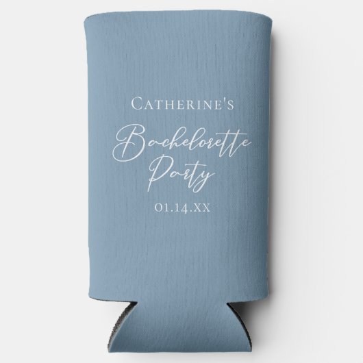 Personalized Chic Dusty Blue Bachelorette Party Seltzer Blikjeskoeler (Voorkant)