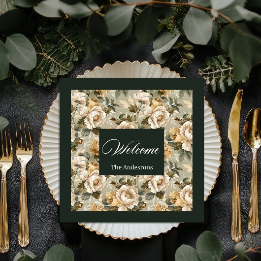Personalized Chic Napkins Green Gold Botanical Servet