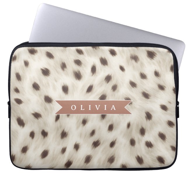 Personalized Chic Neutral Leopard Animal Print Laptop Sleeve (Voorkant)