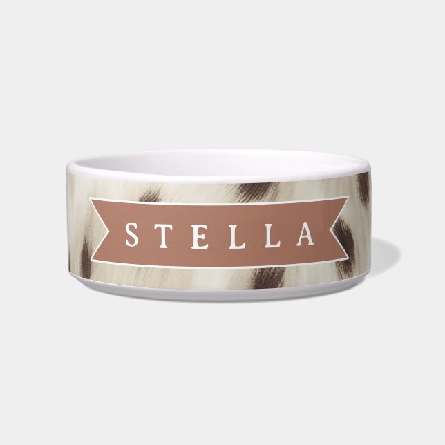 Personalized Chic Neutral Leopard Animal Print Voerbakje (Voorkant)