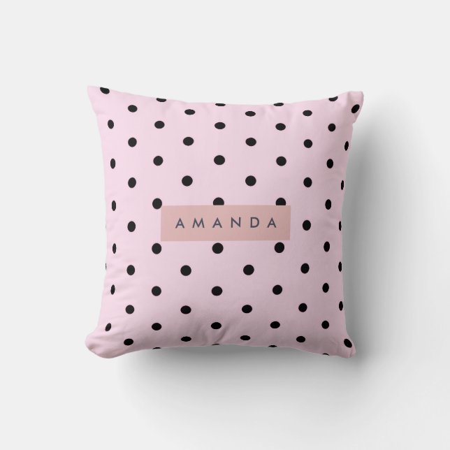 Personalized Chic Pink and Black Polka Dot Kussen (Voorkant)