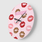 Personalized Chic Pink Leopart Print Lip Pattern Grote Klok (Hoek)