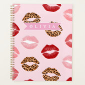 Personalized Chic Pink Leopart Print Lip Pattern Planner (Voorkant)