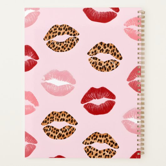 Personalized Chic Pink Leopart Print Lip Pattern Planner (Achterkant)