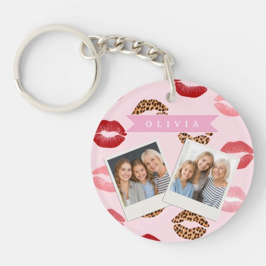 Personalized Chic Pink Leopart Print Lip Pattern Sleutelhanger (Voorkant)