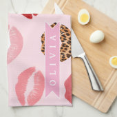 Personalized Chic Pink Leopart Print Lip Pattern Theedoek (Quarter Fold)