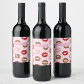 Personalized Chic Pink Leopart Print Lip Pattern Wijn Etiket (Flessen)