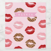 Personalized Chic Pink Leopart Print Lip Pattern Wijn Etiket (Enkel label)