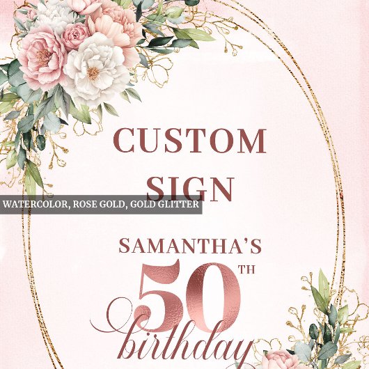 Personalized Chic Rose Gold 50th Birthday Tabletop Poster