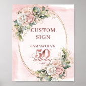 Personalized Chic Rose Gold 50th Birthday Tabletop Poster (Voorkant)