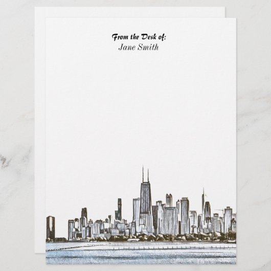 Personalized Chicago Skyline Letterhead Briefhoofd (Voorkant / Achterkant)