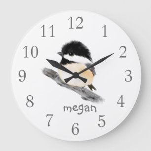 Personalized Chickadee Bird Wall Clock Grote Klok