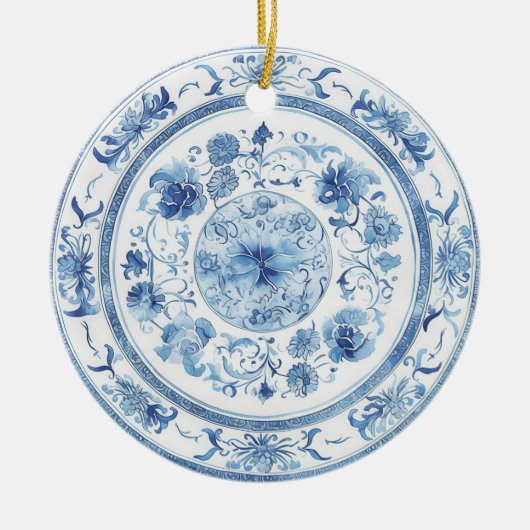 Personalized Chinoiserie Blue White Plates  Keramisch Ornament (Voorkant)