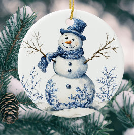Personalized Chinoiserie Blue White Snowman Keramisch Ornament