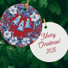 Personalized Chinoiserie Blue White Wreath Bells Keramisch Ornament